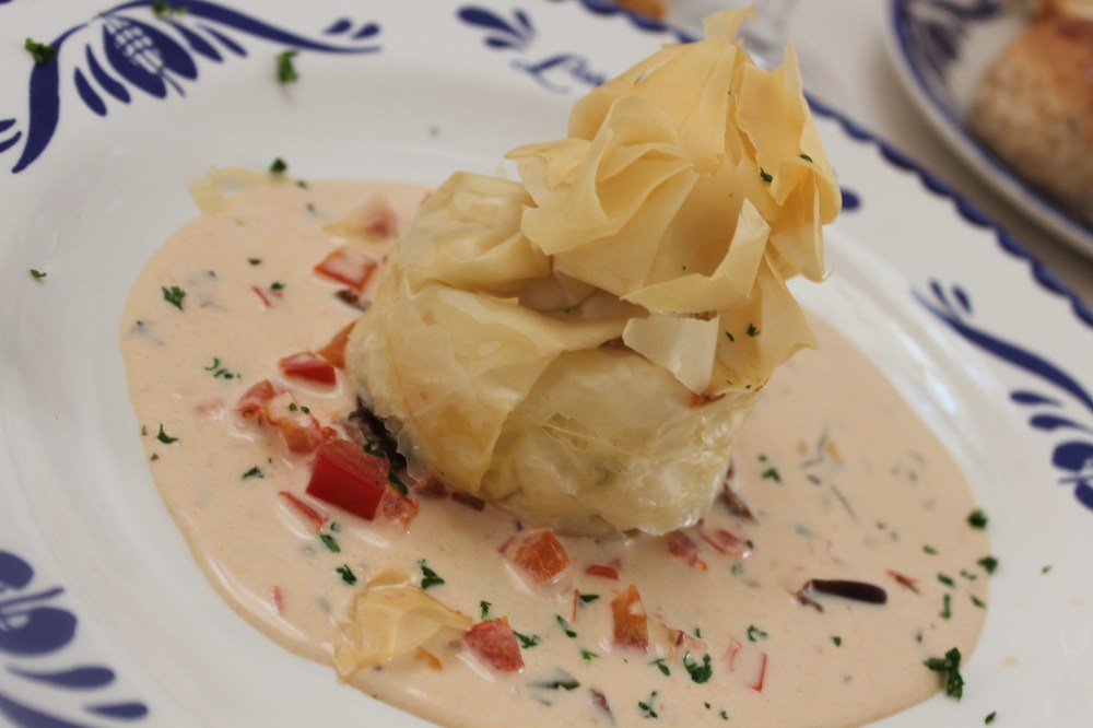 Aubergine and ricotta in a parcel of phyllo dough